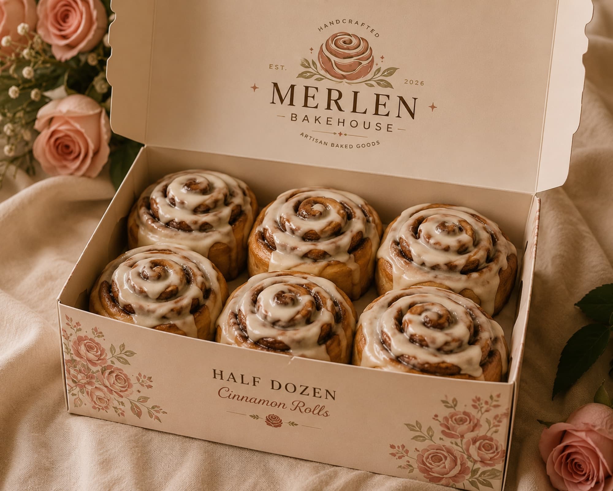 Half dozen box of cinnamon rolls